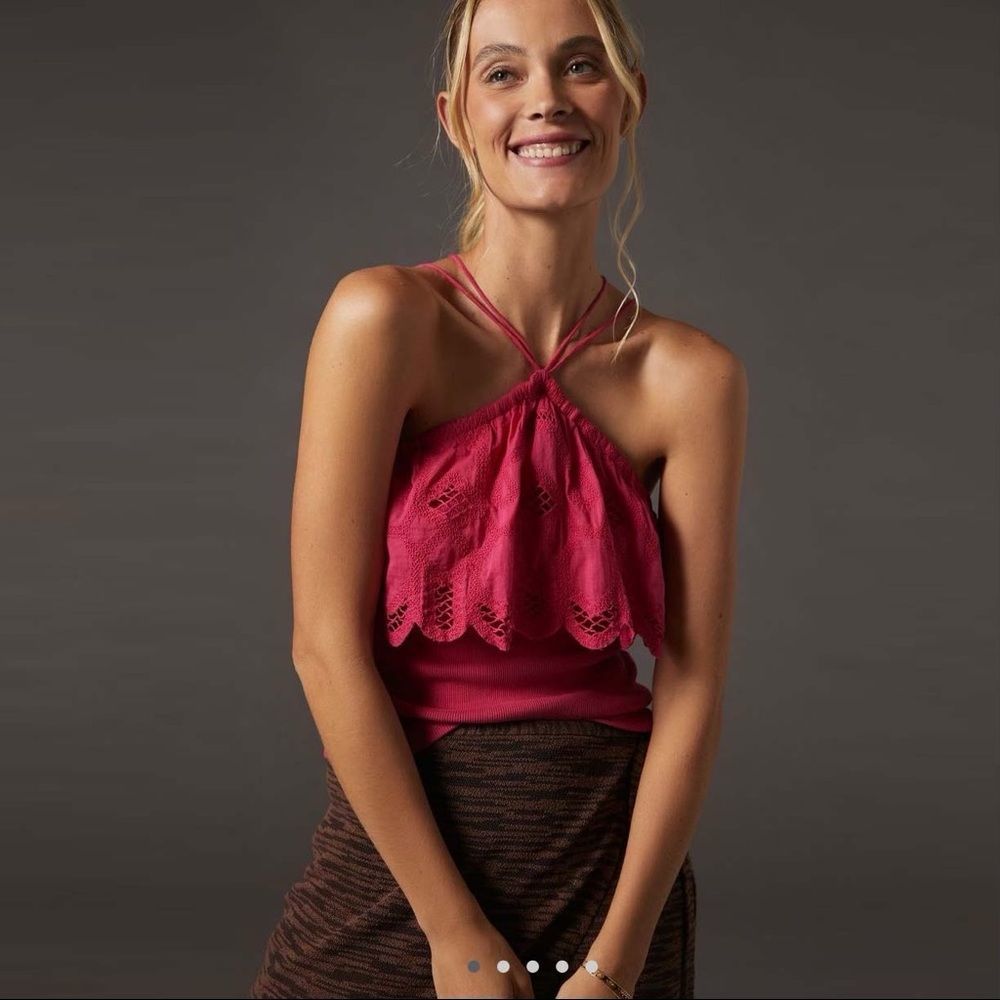 Anthropologie Ruffled Halter Tank in Raspberry Medium